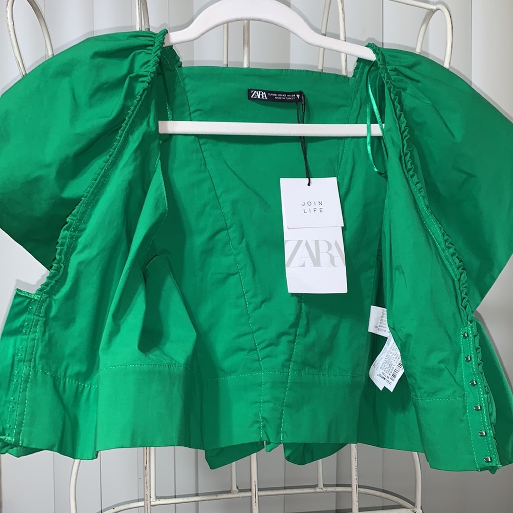 Zara Ruffle Poplin Crop Top - Picture 12 of 14